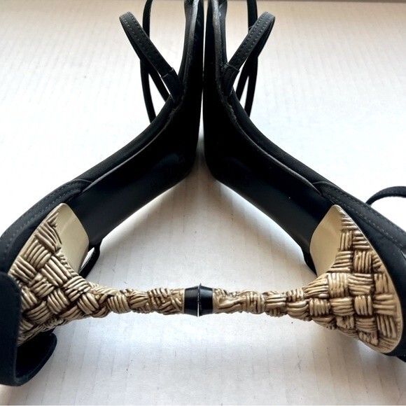 Casadei‎ Black Sandals w/ Ankle Strap & Rattan Bamboo Look Heels Women Sz US 4.5 - Picture 14 of 15